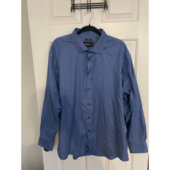 Kenneth Cole Awearness Mens Neck 18.5 LongSleeve ButtonUp Non Iron Slim Fit Blue - Picture 1 of 10